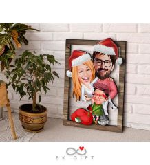 BK Gift Kişiye Özel Yeni Yıl 3'lü Aile Karikatürlü 3D Ahşap Tablo