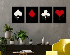 BK Home İskambil Tasarımlı 4'lü Kanvas Tablo 30x50cm-4