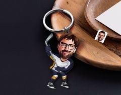 BK Gift Kişiye Özel Hokey Oyuncusu Karikatürlü Ahşap Anahtarlık-3 Sevgiliye Hediye, Arkadaşa Hediye, Doğum Günü Hediyesi