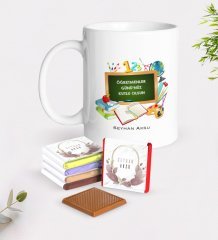 Kişiye Özel Öğretmenler Günümüz Kutlu Olsun Beyaz Kupa ve Çikolata Hediye Seti-7