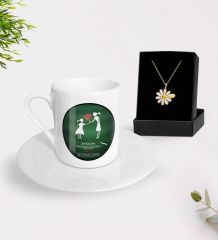 BK Gift Kişiye Özel Öğretmenler Günü Türk Kahvesi Fincanı ve İsimli Papatya Kolye Hediye Seti- 18, Öğretmene Hediye, Öğretmenler Günü