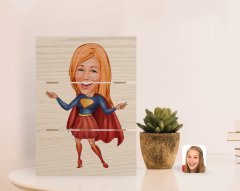 Kişiye Özel Süper Girl Karikatürlü Otantik Masaüstü Ahşap Palet Çerçeve-1