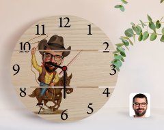 Kişiye Özel Kovboy Karikatürlü Otantik Ahşap Palet Saat-2