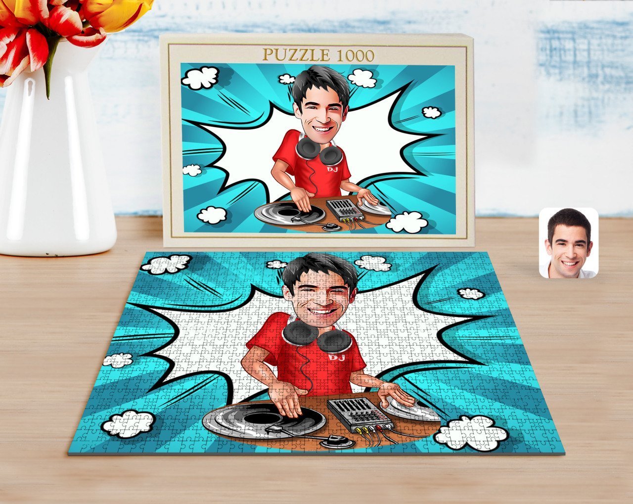 Kişiye Özel Erkek DJ Karikatürlü 1000 Parça Profesyonel Puzzle-1