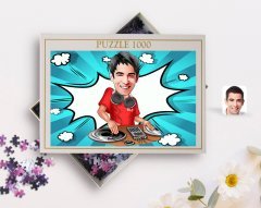 Kişiye Özel Erkek DJ Karikatürlü 1000 Parça Profesyonel Puzzle-1