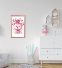 BK Home Sevimli Kedi Tasarımlı Dekoratif Pembe Ahşap Çerçeveli Çocuk Odası Tablo-1