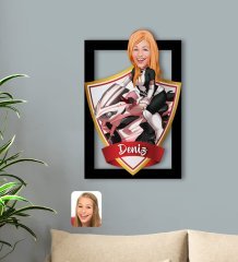 Kişiye Özel İsimli Kadın Motorcu Karikatürlü 3D Ahşap Tablo-2