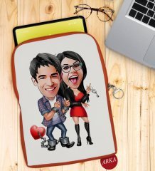 Kişiye Özel Sevgililer Karikatürlü Taşınabilir Koruyucu Tablet Kılıfı & Organizer Çanta - Turuncu-1