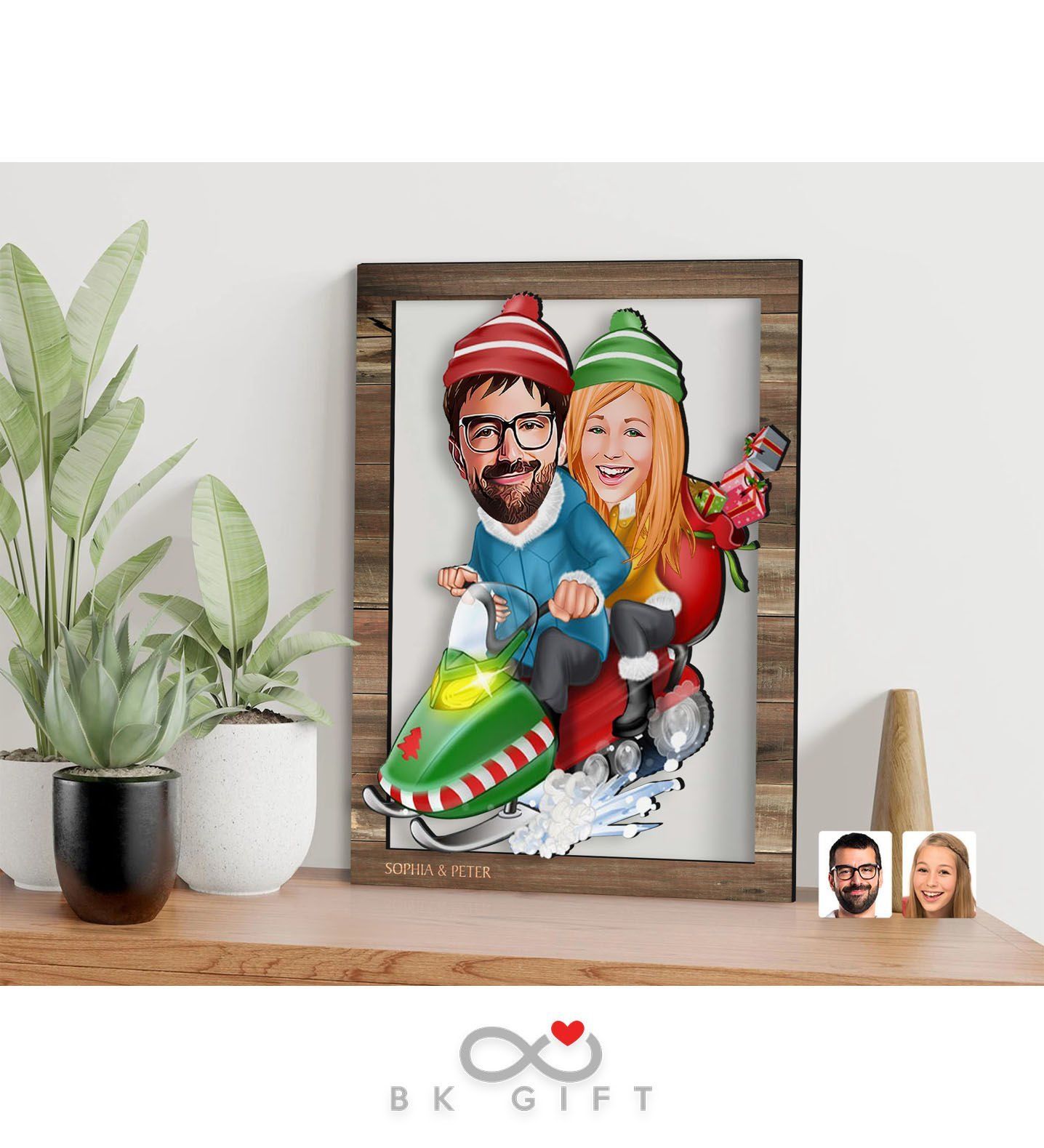 BK Gift Kişiye Özel Yeni Yıl Sevgililer Karikatürlü 3D Ahşap Tablo-6