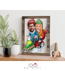 BK Gift Kişiye Özel Yeni Yıl Sevgililer Karikatürlü 3D Ahşap Tablo-6