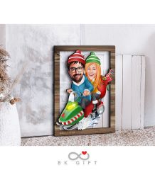 BK Gift Kişiye Özel Yeni Yıl Sevgililer Karikatürlü 3D Ahşap Tablo-6