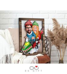 BK Gift Kişiye Özel Yeni Yıl Sevgililer Karikatürlü 3D Ahşap Tablo-6