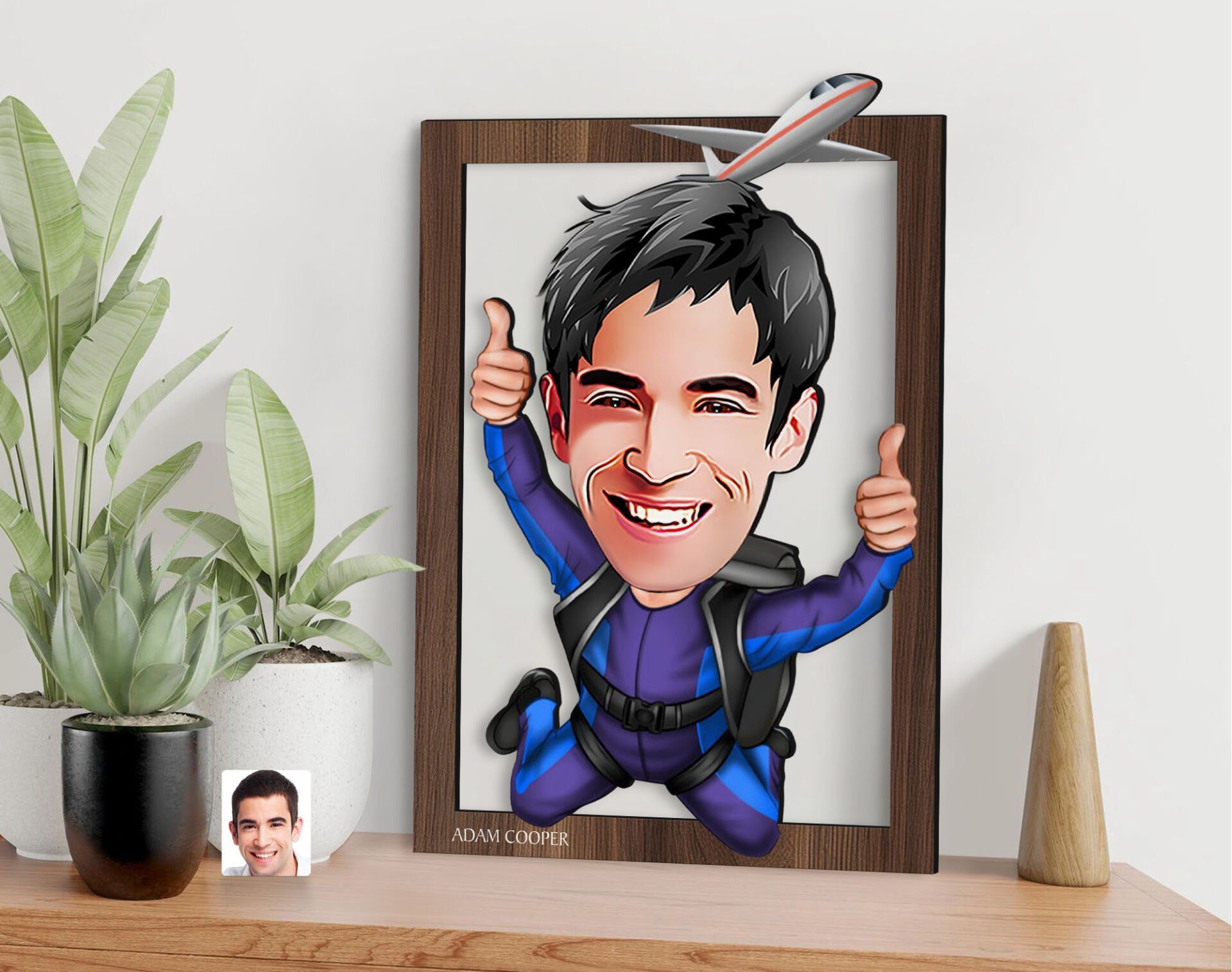 BK Gift Kişiye Özel Erkek Paraşüt Karikatürlü 3D Ahşap Tablo-1, Sevgiliye Hediye, Arkadaşa Hediye, Doğum Günü Hediyesi
