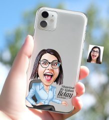 Kişiye Özel Bayan Kolay Yetişmiyor Karikatürlü iPhone 11 İnce Şeffaf Silikon Telefon Kapağı-2