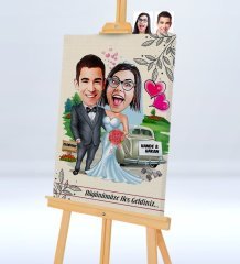 Kişiye Özel Düğünümüze Hoş Geldiniz Şovaleli Karikatür Kanvas Tablo - 3