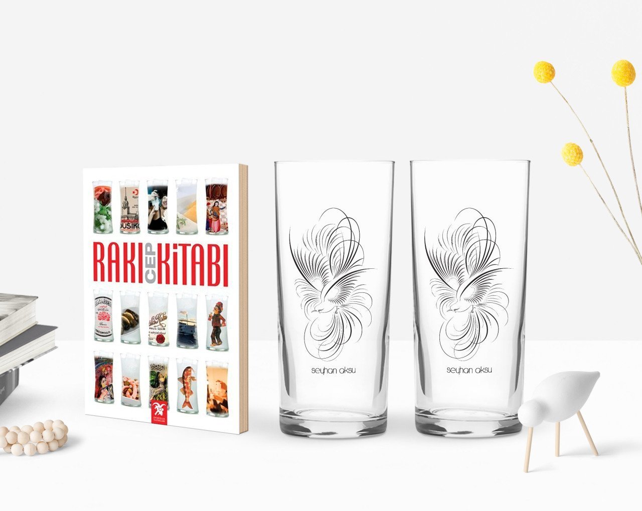 Kişiye Özel Renkli Baskılı İsimli İkili Rakı Bardağı ve Rakı Cep Kitabı Hediye Seti-101