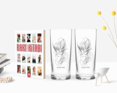 Kişiye Özel Renkli Baskılı İsimli İkili Rakı Bardağı ve Rakı Cep Kitabı Hediye Seti-101