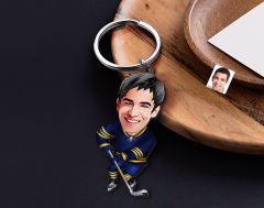 BK Gift Kişiye Özel Hokey Oyuncusu Karikatürlü Ahşap Anahtarlık-2 Sevgiliye Hediye, Arkadaşa Hediye, Doğum Günü Hediyesi