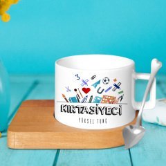 Kişiye Özel Mesleki Kırtasiyeci Ahşap Altlıklı Seramik Fincan