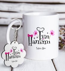 Kişiye Özel Evin Hanımı Beyaz Kupa ve Anahtarlık Hediye Seti