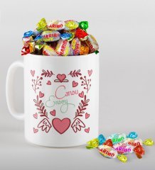 Kişiye Özel Sevgililer Günü Beyaz Kupa ve Haribo Şeker Hediye Seti-33
