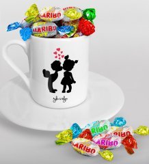 Kişiye Özel Sevgililer Günü Türk Kahvesi Fincanı ve Haribo Şeker Hediye Seti-59