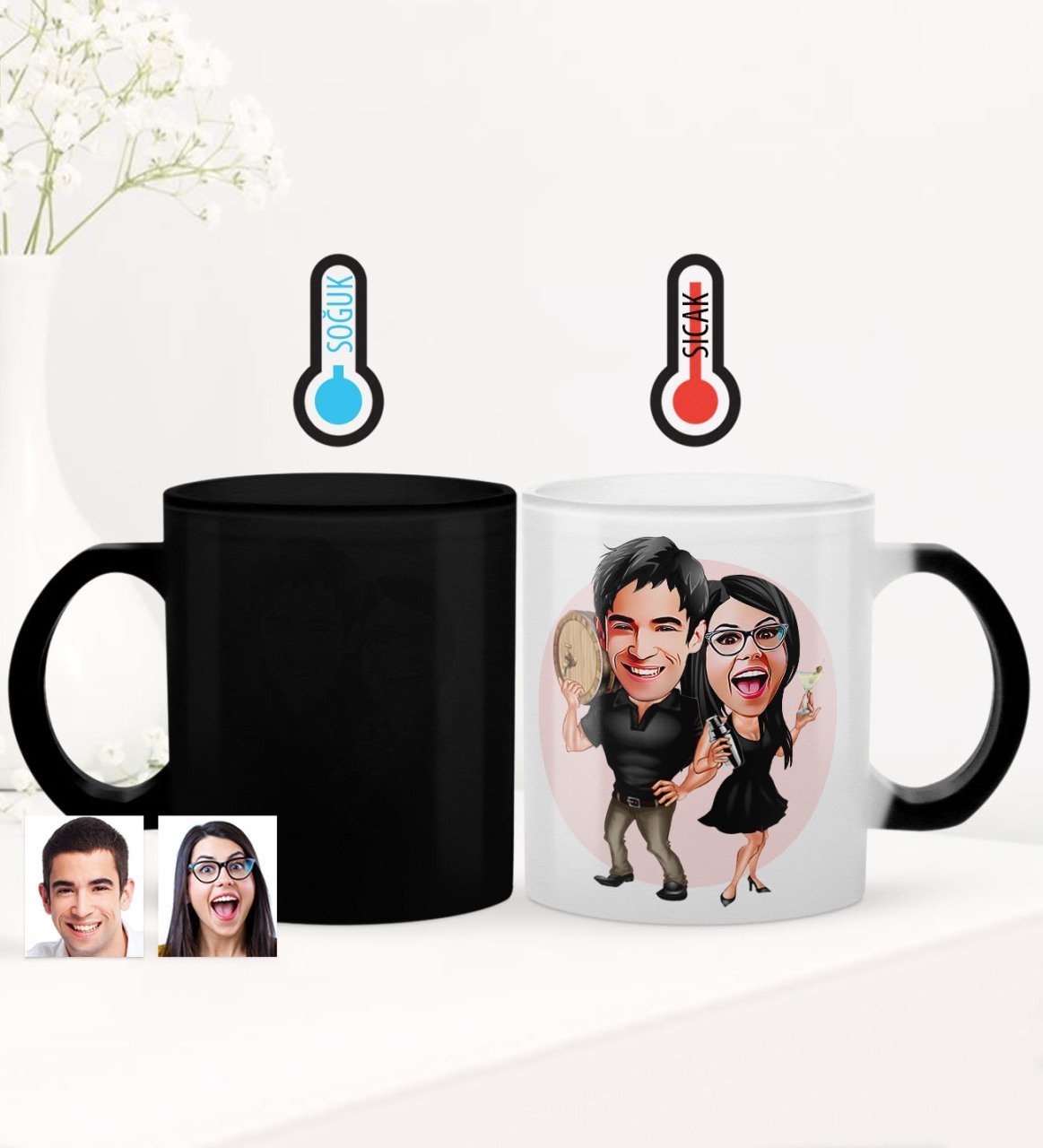 Kişiye Özel Sevgililer Karikatürlü Sihirli Cam Kupa Bardak - 18