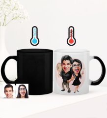 Kişiye Özel Sevgililer Karikatürlü Sihirli Cam Kupa Bardak - 18