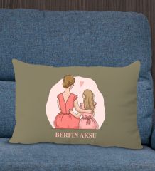 BK Gift Kişiye Özel İsimli Anneler Günü Tasarımlı Premium Kumaş Haki Dikdörtgen Kırlent Yastık, Anneler Günü Hediyesi, Ev Dekorasyonu-5