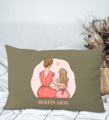 BK Gift Kişiye Özel İsimli Anneler Günü Tasarımlı Premium Kumaş Haki Dikdörtgen Kırlent Yastık, Anneler Günü Hediyesi, Ev Dekorasyonu-5
