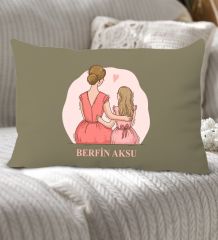BK Gift Kişiye Özel İsimli Anneler Günü Tasarımlı Premium Kumaş Haki Dikdörtgen Kırlent Yastık, Anneler Günü Hediyesi, Ev Dekorasyonu-5