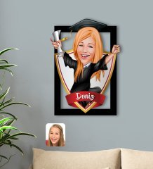 Kişiye Özel İsimli Kadın Mezun Karikatürlü 3D Ahşap Tablo-1