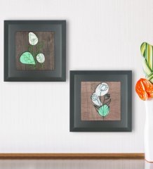 BK Gift 2’li Minimalist Bitki Tasarımlı Ahşap Çerçeveli Taş Duvar Dekoru-52