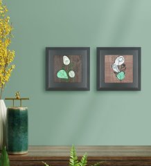 BK Gift 2’li Minimalist Bitki Tasarımlı Ahşap Çerçeveli Taş Duvar Dekoru-52