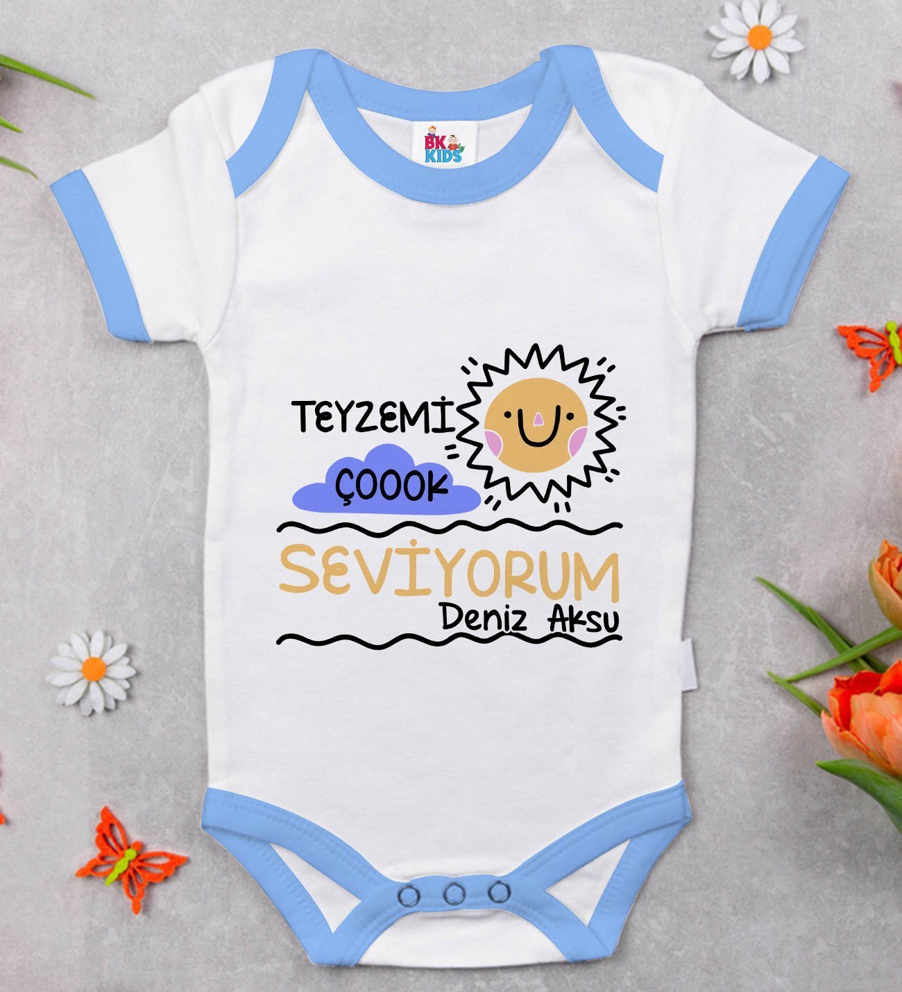 BK Kids Kişiye Özel Mavi Bebek Body Zıbın - Model 96
