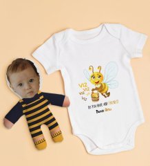 BK Kids Kişiye Özel Fotoğraflı Bebek Yastık ve Bebek Body Zıbın Hediye Seti - Model 30