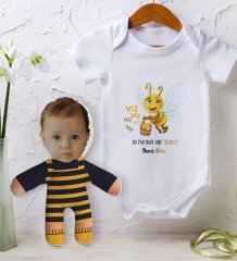 BK Kids Kişiye Özel Fotoğraflı Bebek Yastık ve Bebek Body Zıbın Hediye Seti - Model 30