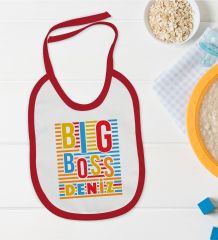 BK Kids Kişiye Özel Big Boss Tasarımlı Kırmızı Bebek Mama Önlüğü-1