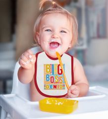 BK Kids Kişiye Özel Big Boss Tasarımlı Kırmızı Bebek Mama Önlüğü-1