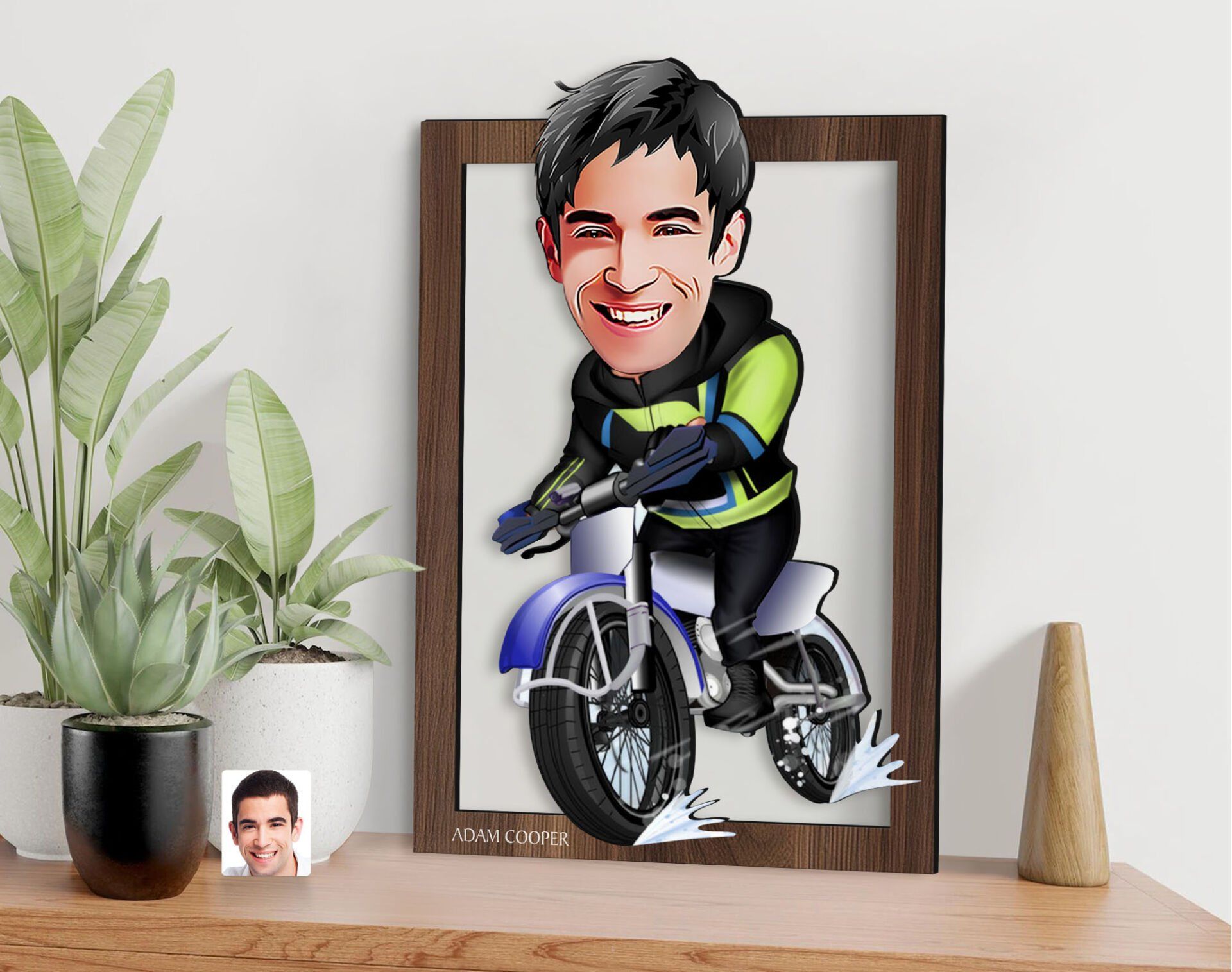 BK Gift Kişiye Özel Erkek Motorcu Karikatürlü 3D Ahşap Tablo-1, Sevgiliye Hediye, Arkadaşa Hediye, Doğum Günü Hediyesi