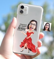 Kişiye Özel Bayan Kolay Yetişmiyor Karikatürlü iPhone 11 İnce Şeffaf Silikon Telefon Kapağı-1