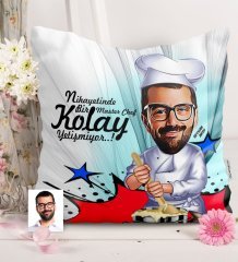 Kişiye Özel Bay Master Chef Karikatürlü Saten Yastık - 2