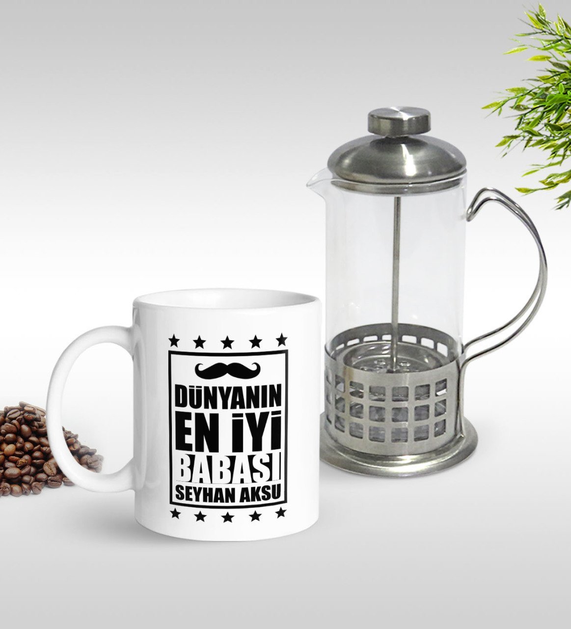 Kişiye Özel Dünyanın En İyi Babası Tasarımlı Kupa & French Press Seti-5