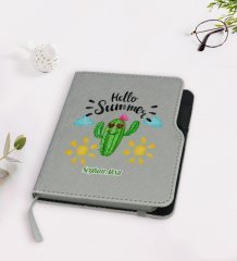 Kişiye Özel Kaktüs Tasarımlı Gri Termo Deri Defter-8