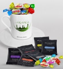Kişiye Özel Arapça Öğretmeni Türk Kahvesi Fincanı Selamlique Karışık Türk Kahvesi ve Haribo Şeker Hediye Seti-2