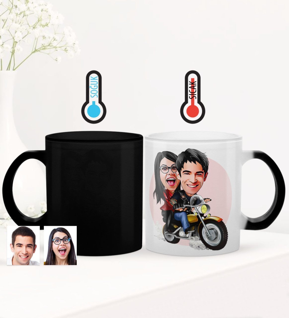 Kişiye Özel Sevgililer Karikatürlü Sihirli Cam Kupa Bardak - 17