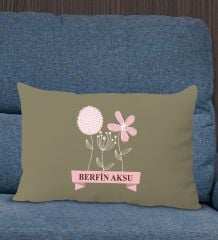 BK Gift Kişiye Özel İsimli Anneler Günü Tasarımlı Premium Kumaş Haki Dikdörtgen Kırlent Yastık, Anneler Günü Hediyesi, Ev Dekorasyonu-4