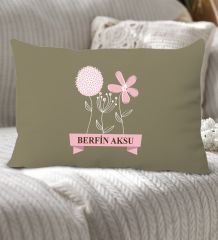 BK Gift Kişiye Özel İsimli Anneler Günü Tasarımlı Premium Kumaş Haki Dikdörtgen Kırlent Yastık, Anneler Günü Hediyesi, Ev Dekorasyonu-4