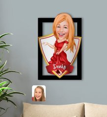 Kişiye Özel İsimli Kadın Manken Karikatürlü 3D Ahşap Tablo-1