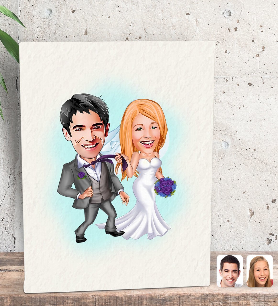 Kişiye Özel Evleniyoruz Karikatürlü Dekoratif Mini Kanvas Tablo 15x20cm-6